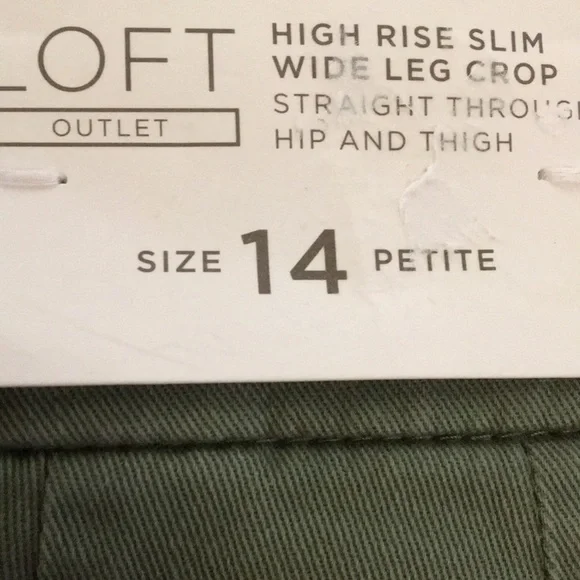 NWT Loft Outlet High Rise Slim Fit Olive Green Wide Leg Crop Pants Petite - Picture 8 of 8